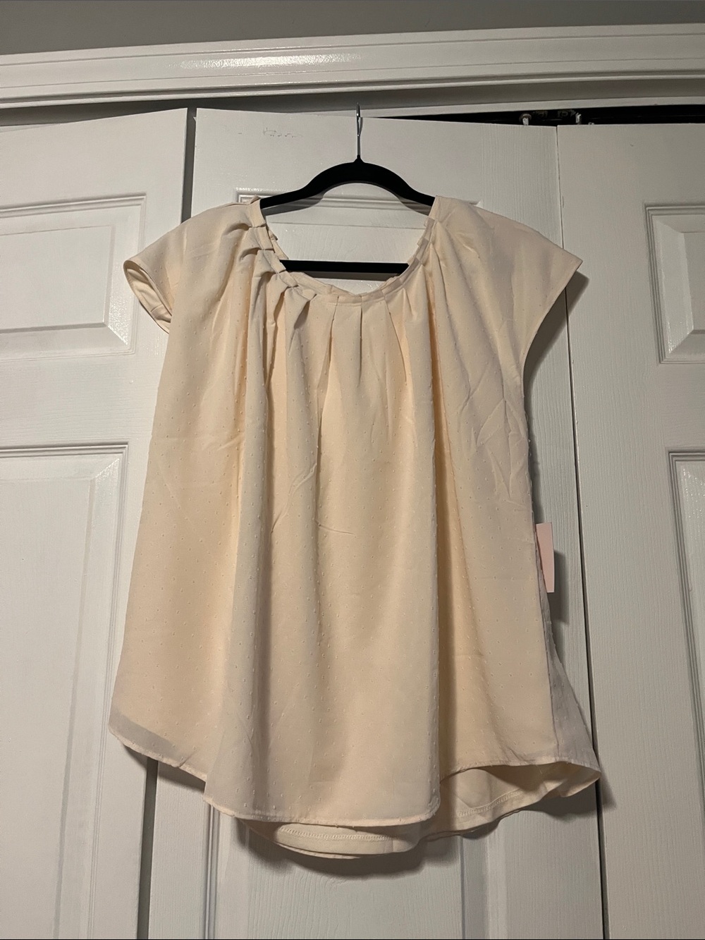 NWT Laura Conrad Women's Creamy Butter Short-Sleeve Pleated Blouse